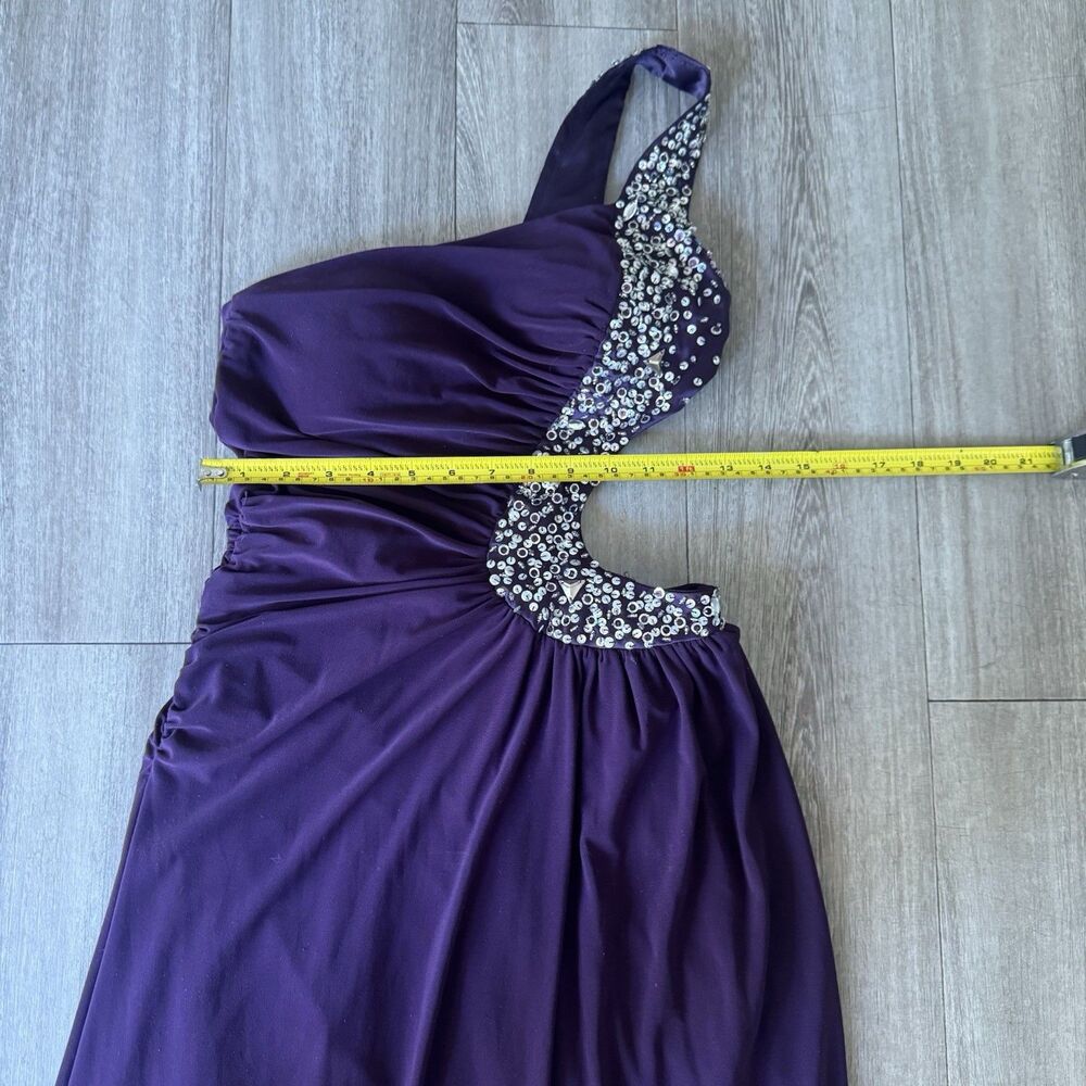 Nox Anabel Purple One Shoulder Prom Dress Gown Cutout Rhinestone Beaded XS Chic - Picture 11 of 14